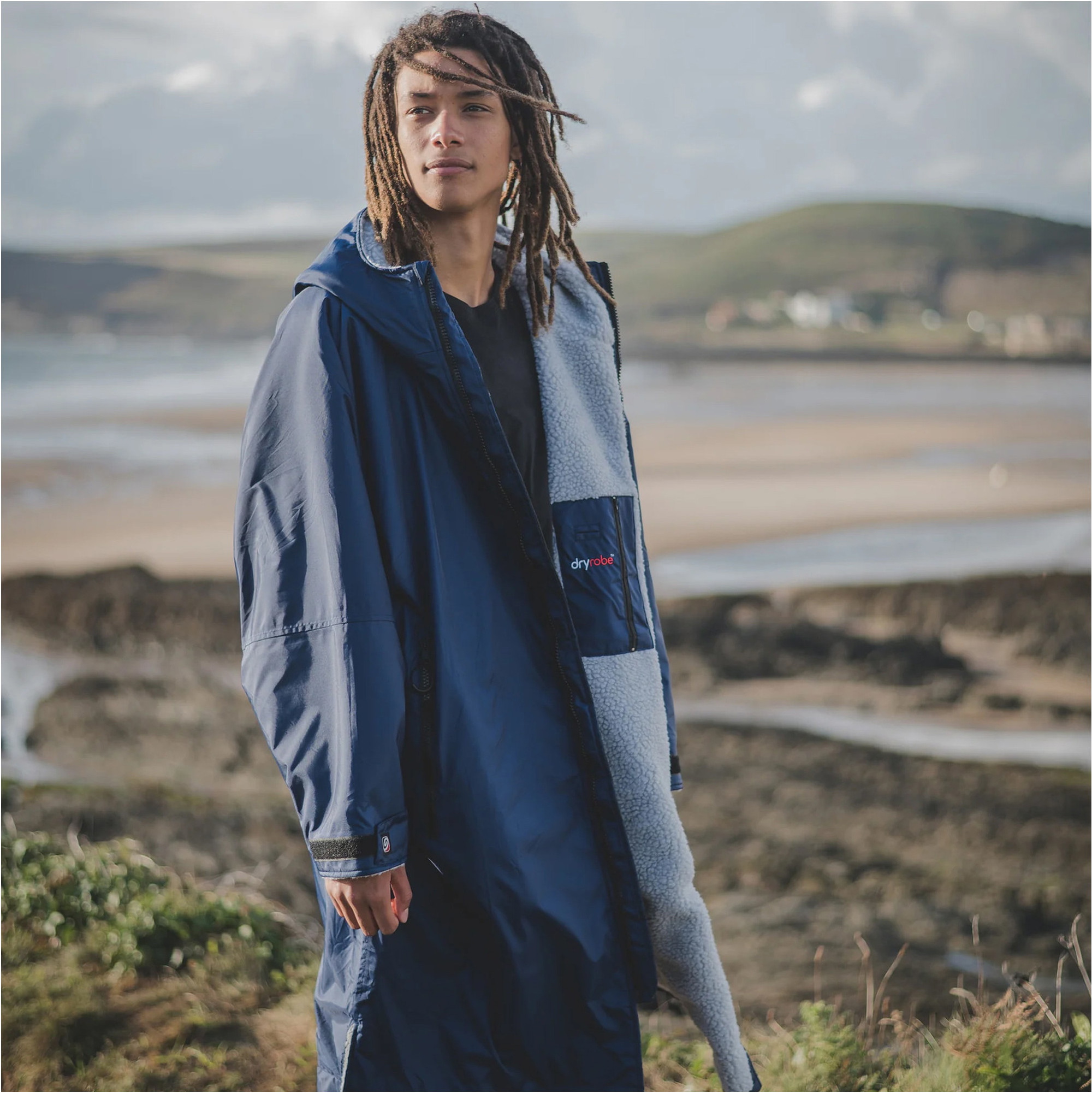 Dryrobe Advance Lange Mouw Verander Robe V3 DR104V3 - Navy Blue / Grey